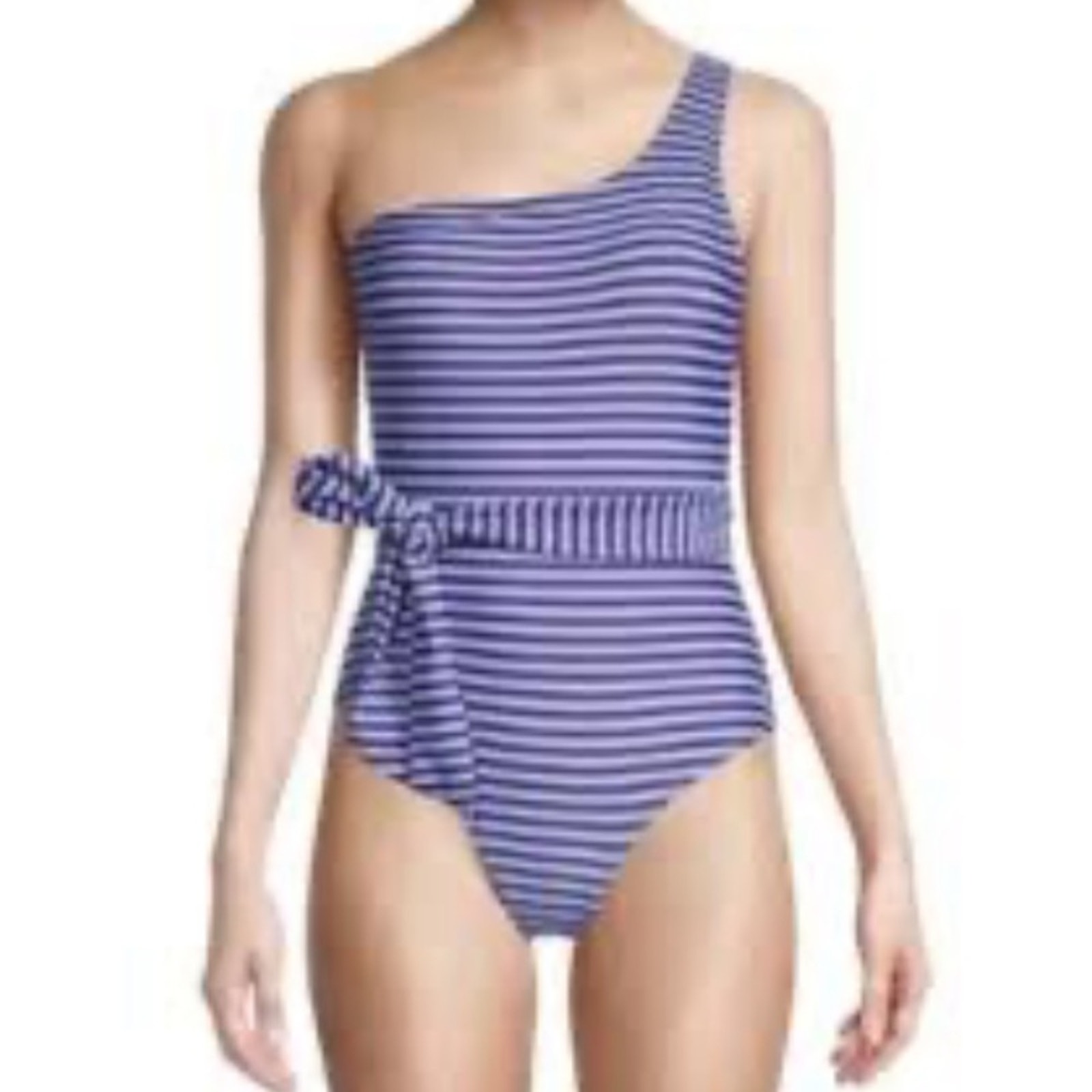 Jones New York One Piece Swimsuit Blue Stripe One Shoulder Size Small Nwt